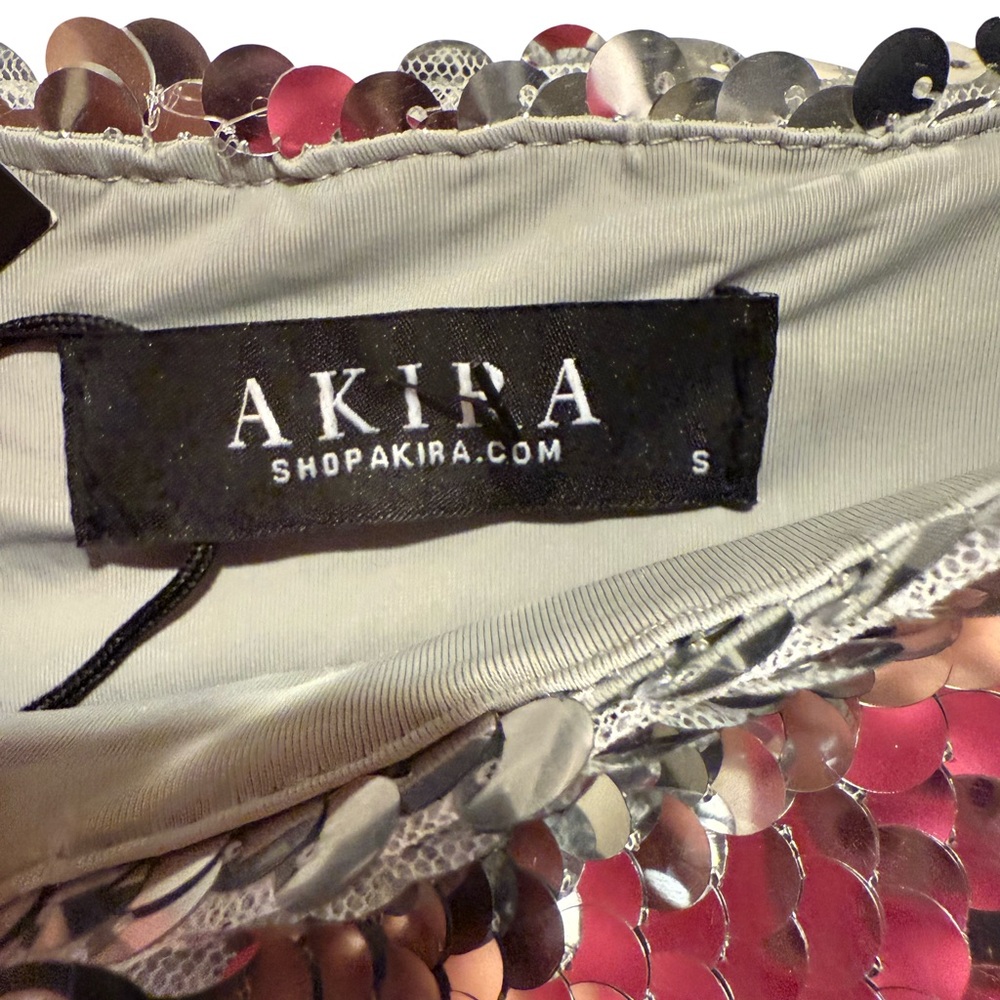 Akira NWT Size S Stunning Silver Sequin Short Sleeve Black Bow Mini Dress (0610) - Picture 8 of 15
